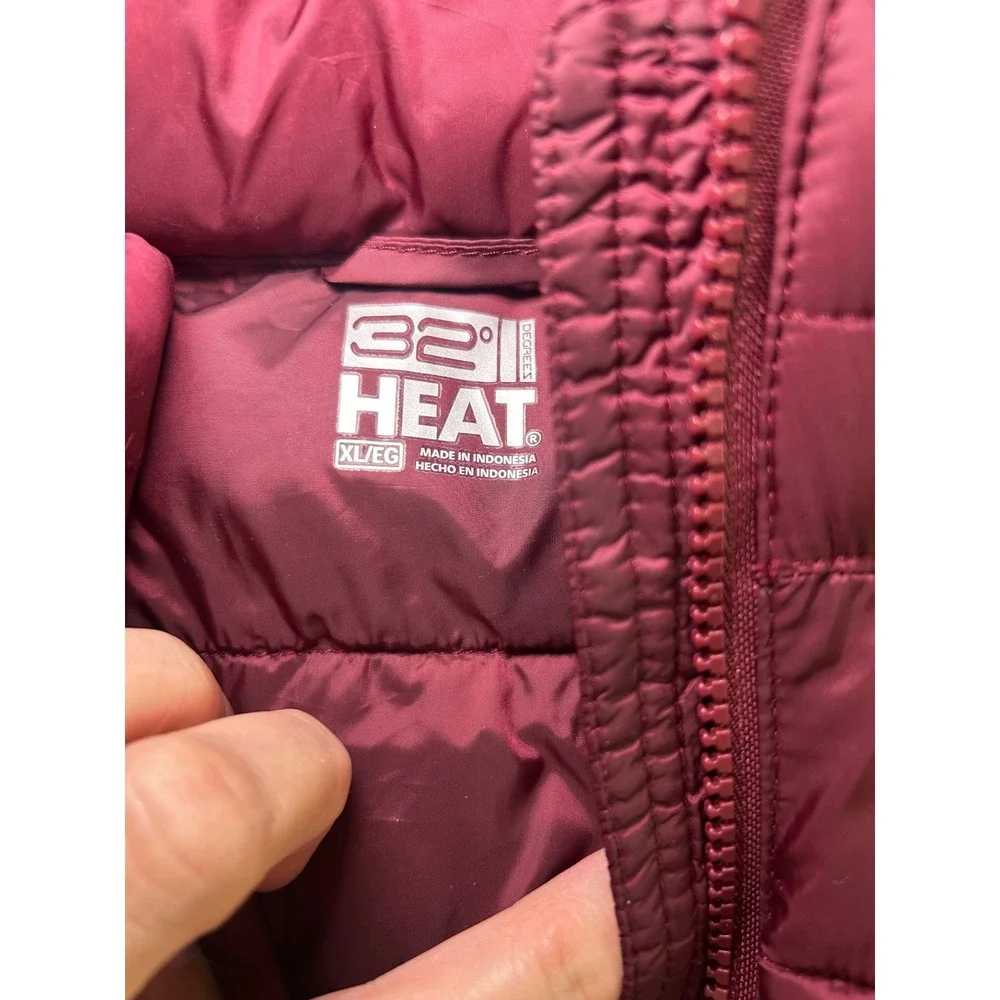 32 Degrees Heat Puffer Vest Women XL Burgundy Wine Quilted Full Zip Sleeveless